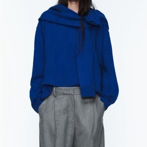 Zara Royal Blue Knit Sweater with Scarf Detail